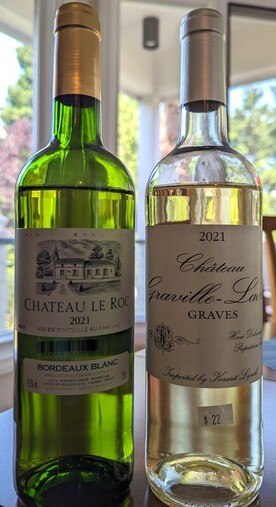 two bottles of Bordeaux white wine