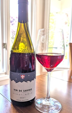Bottle and Glass of Pinot Noir from Savoie